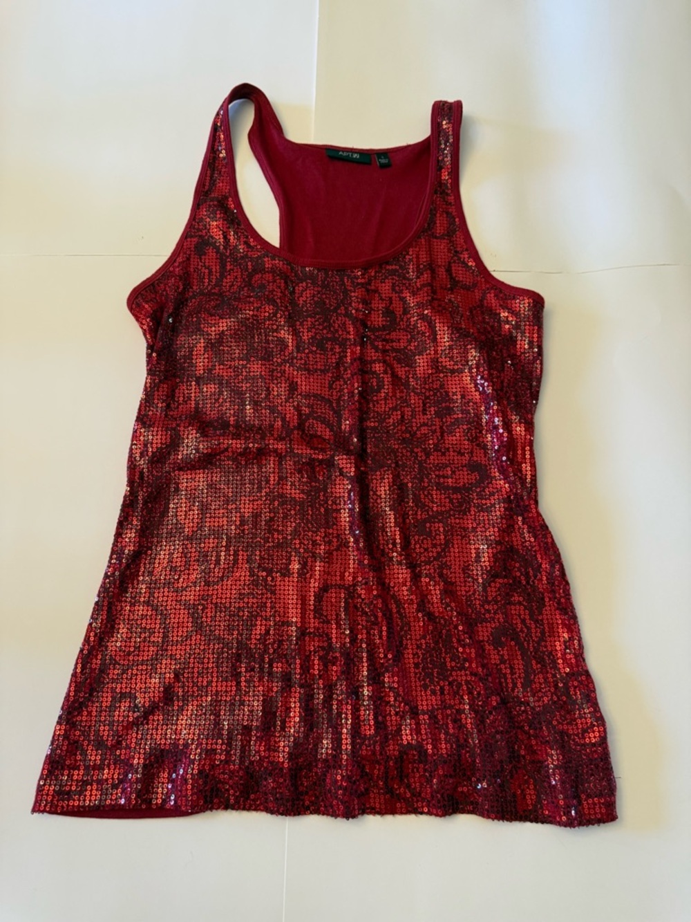 Y2K Apt.9 Red Sequin Tank with design Top Sz L